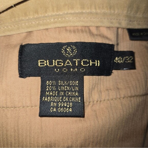 Bugatchi VTG Golden Khaki Silk & Linen Pleated Front Cuffed Trousers Size 40X32 - Picture 8 of 10